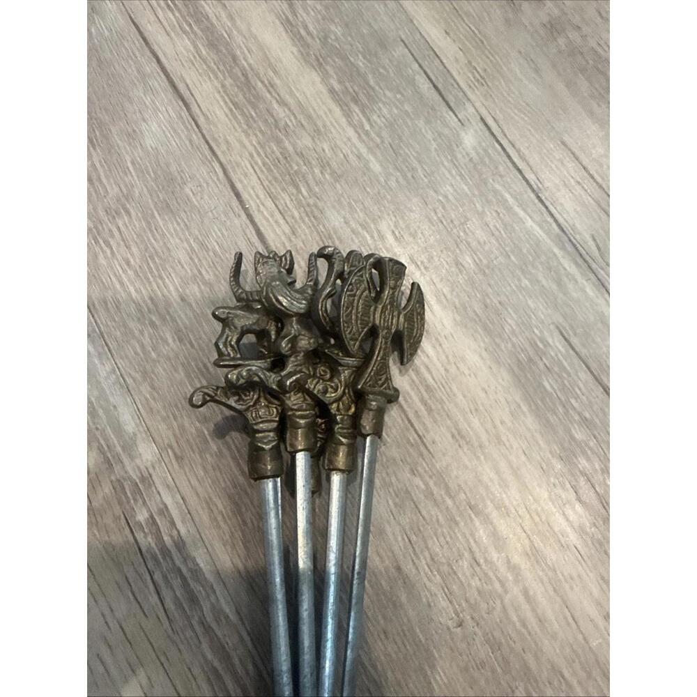 Lot Of 6 Antique Skewers In STAINLESS STEEL And BRONZE Animal Brooches